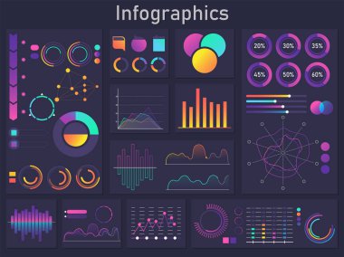 Infographics diyagram, grafik ve grafik seti.