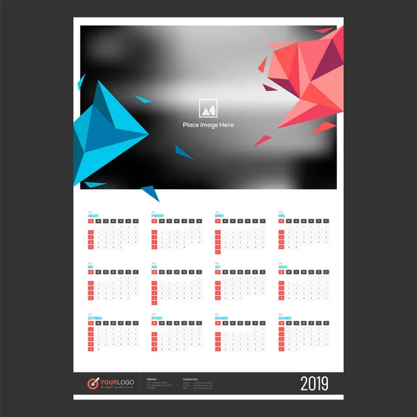 Année 2019 Conception Calendrier — Image vectorielle