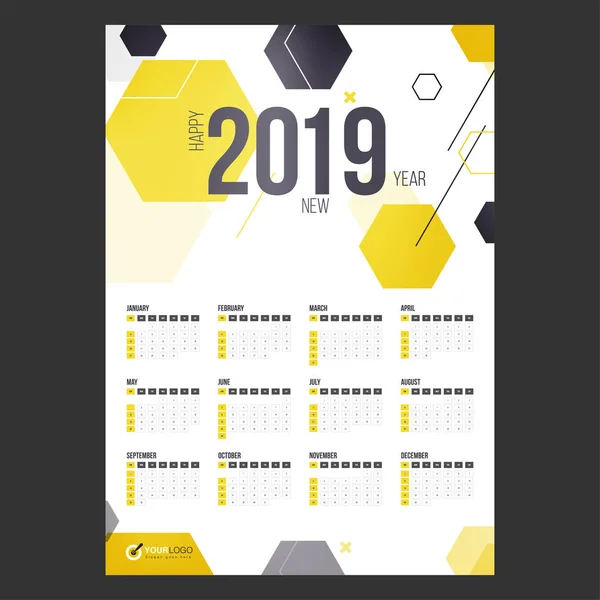 Año 2019 Diseño Del Calendario — Archivo Imágenes Vectoriales