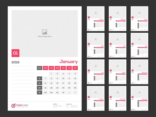 2019 Год Дизайн Календаря — стоковый вектор