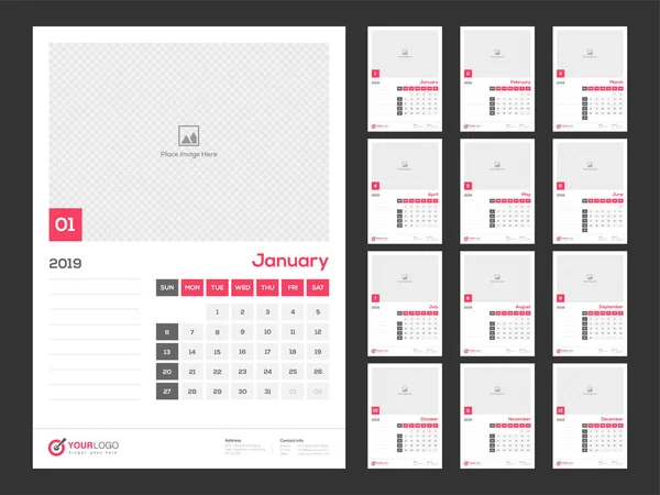 2019 캘린더 디자인 — 스톡 벡터