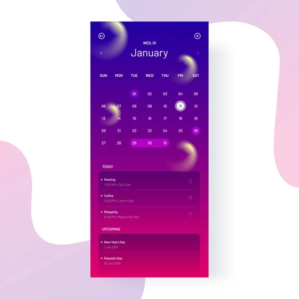 Ano 2019 Calendário Design —  Vetores de Stock