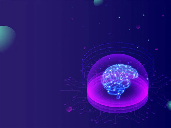Conceito Aprendizado Máquina Cérebro Digital Entre Raios Roxos Fundo Azul — Vetor de Stock