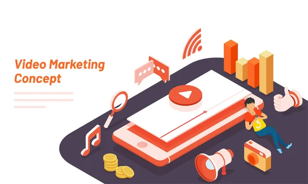 Smartphone Val Média Infographic Berendezések Video Marketing Koncepció Alapján Hős — Stock Vector