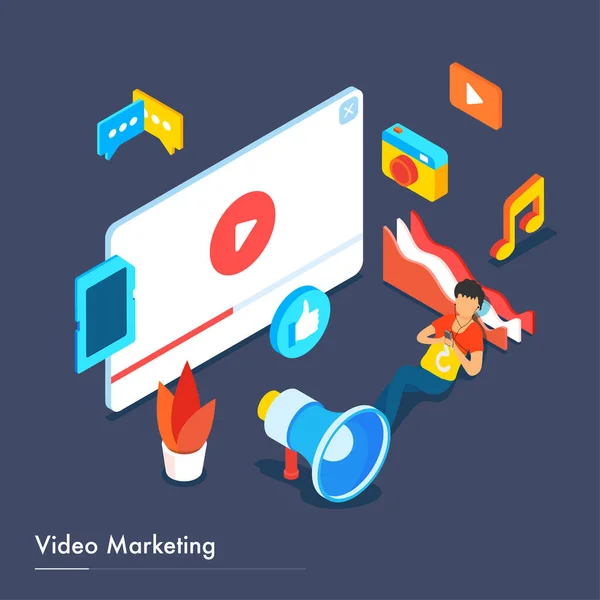 Fogékony Leszállás Oldal Design Video Marketing Szociális Média Berendezések Böngészőablak — Stock Vector