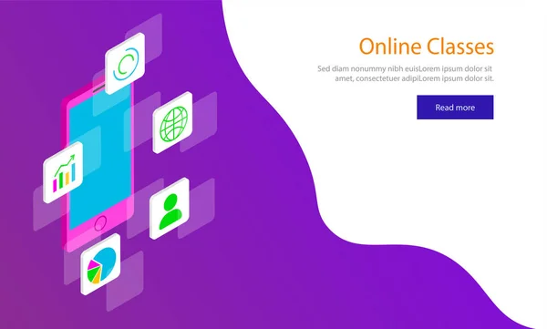 Isometrische Darstellung Des Smartphones Mit Mehreren Anwendungen Für Online Klassen — Stockvektor