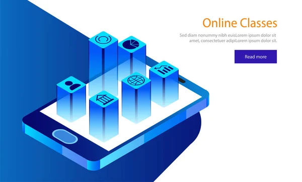 Diseño Landing Page Basado Concepto Learning Smartphone Isométrico Con Aplicación — Archivo Imágenes Vectoriales