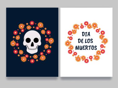 Meksika Festivali Dia De Los Muertos (gün Of The Dead) kutlama kavramı tebrik kartı tasarımı ile iki farklı seçenek.