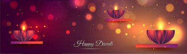 Web sitesi başlığı veya afiş tasarımı yaratıcı stil ışıklı kandil parlak bokeh arka planda Hint Festivali Diwali celebration konsepti için.