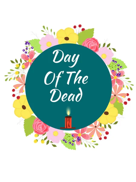 Dia Dos Mortos Lettering Quadro Floral Circular Para Celebração Festival — Vetor de Stock