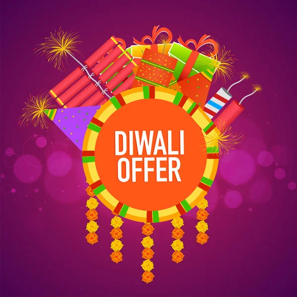 Diwali Oferta Reklama Szablon Lub Ulotki Ilustracji Lub Petardy Fuschia — Wektor stockowy