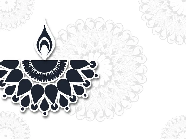 Sticker Stijl Creatieve Olielamp Witte Bloemen Achtergrond Voor Diwali Festival — Stockvector