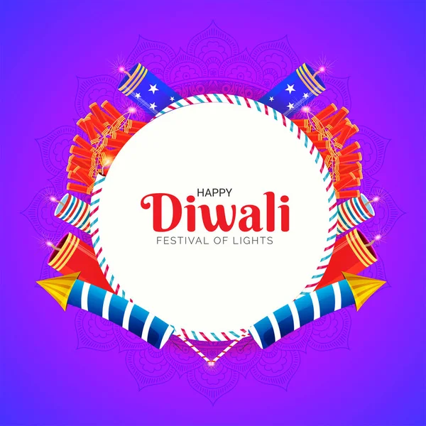 Indisches Lichterfest Diwali Feier Hintergrund Mit Illustration Von Feuerwerkskörpern Auf — Stockvektor