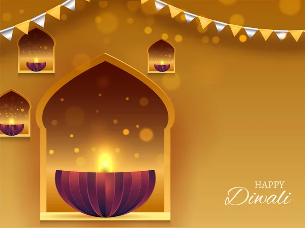 Joyeux Festival Diwali Concept Célébration Lampes Huile Lumineuses Créatives Diya — Image vectorielle