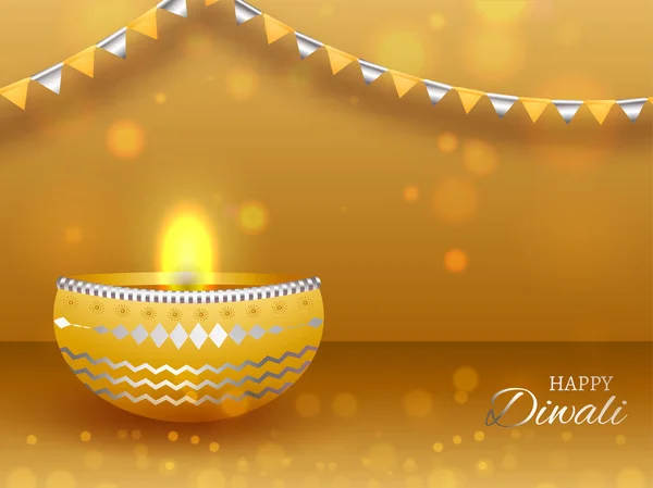 Indisches Festival Diwali Feier Hintergrund Mit Illustration Der Beleuchteten Öllampe — Stockvektor