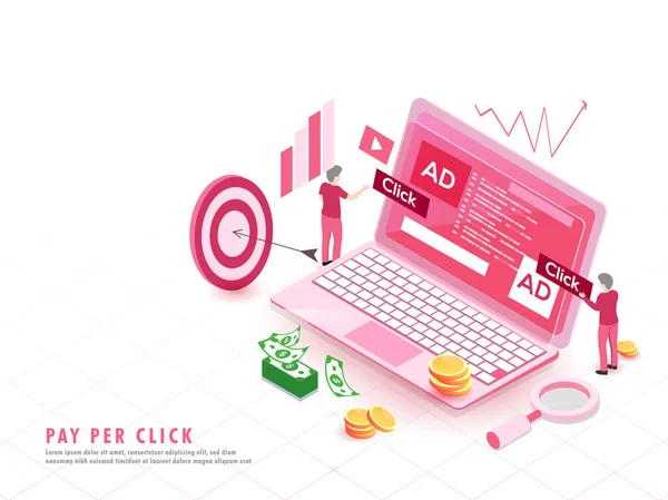 Pay Click Concept Gebaseerd Isometrische Ontwerp Met Illustratie Van Laptop — Stockvector