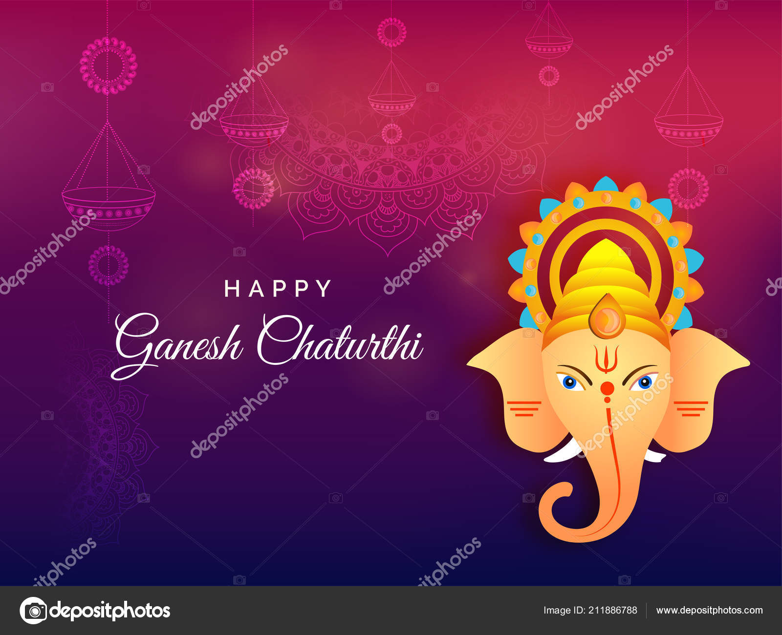 Shiny Purple Poster Banner Design Illustration Lord Ganesha Face ...