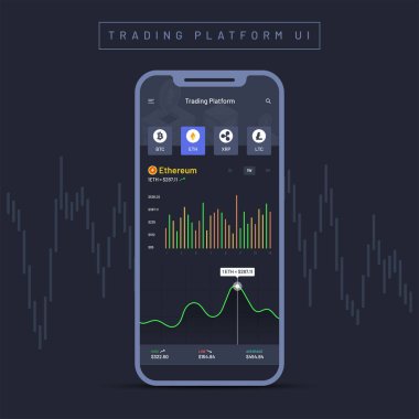Cryptocurrencies ticaret ve exchange mobil uygulamalar UI veya Ux kavramı. 
