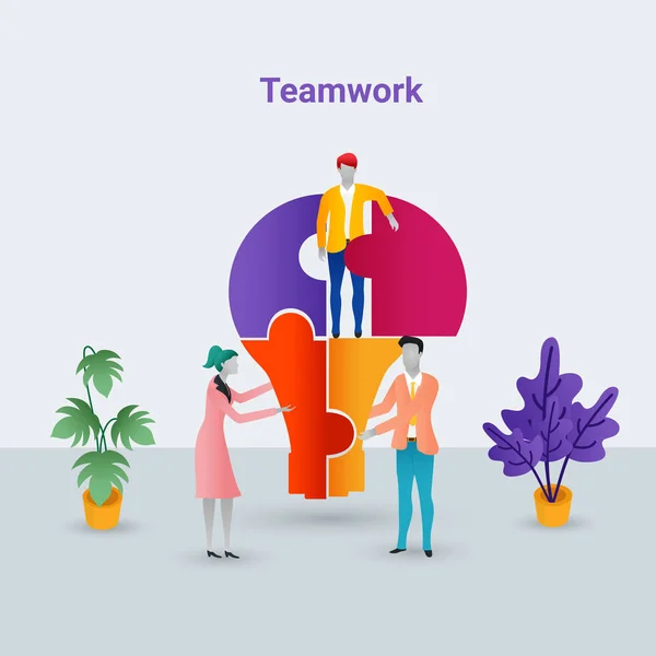 Concepto Moderno Trabajo Equipo Diseño Plano Gente Negocios Que Reúne — Vector de stock