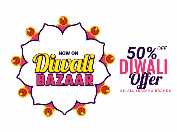 Diwali ın Bazaarı posteri veya başlığı tasarım Hint Festivali kutlama kavramı için düz % 50 teklif ile.