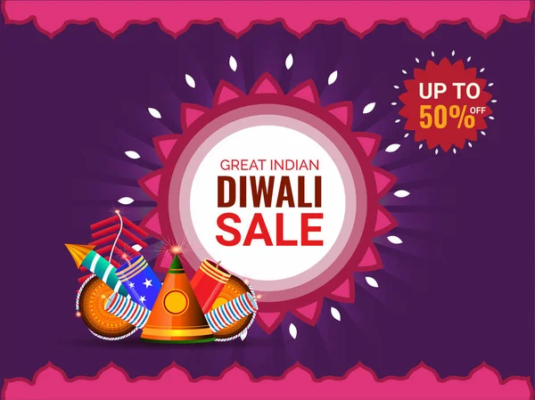 Great Indian Diwali Vente Affiche Bannière Design Avec Offre Réduction — Image vectorielle