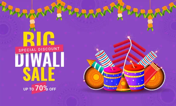 Cartaz Venda Diwali Design Banner Com Oferta Desconto Fogos Artifício — Vetor de Stock