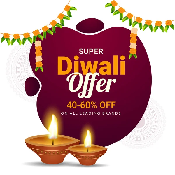 Oferta Super Diwali Oferta Desconto Com Lâmpadas Óleo Iluminadas Sobre — Vetor de Stock