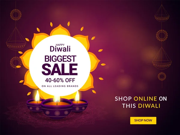 Ευτυχισμένο Diwali Μεγαλύτερο Πώληση Αφίσας Πανό Σχέδιο Έκπτωση Και Φωτιζόμενο — Διανυσματικό Αρχείο
