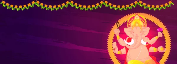 Design Banner Cabeçalho Site Com Estátua Lord Ganesha Fundo Roxo — Vetor de Stock