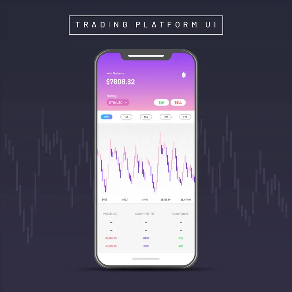 Cryptocurrencies Trading Interface Utilisateur Échange Concept Pour Les Applications Mobiles — Image vectorielle