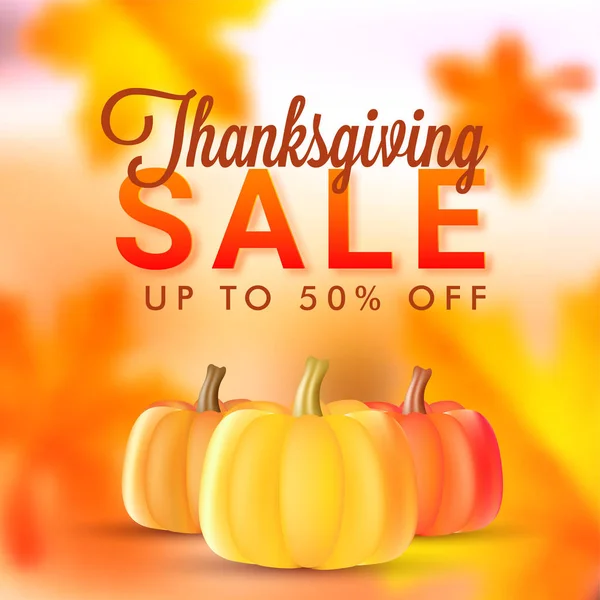 Upto Discount Offer Thanksgiving Sale Banner Poster Design Illustration Pumpkins — Stock Vector