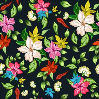 Suluboya tarafından yapılan renkli çiçeklerle sorunsuz arka planı yeşil.