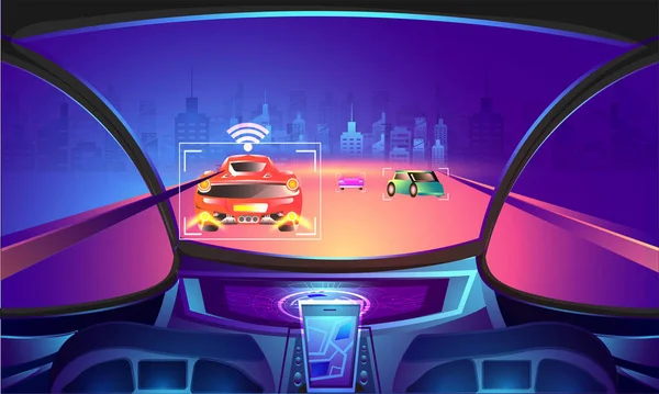 Cockpit Vazio Automotivo Com Tecnologia Sensor Visão Noturna Urbana Cidade —  Vetores de Stock