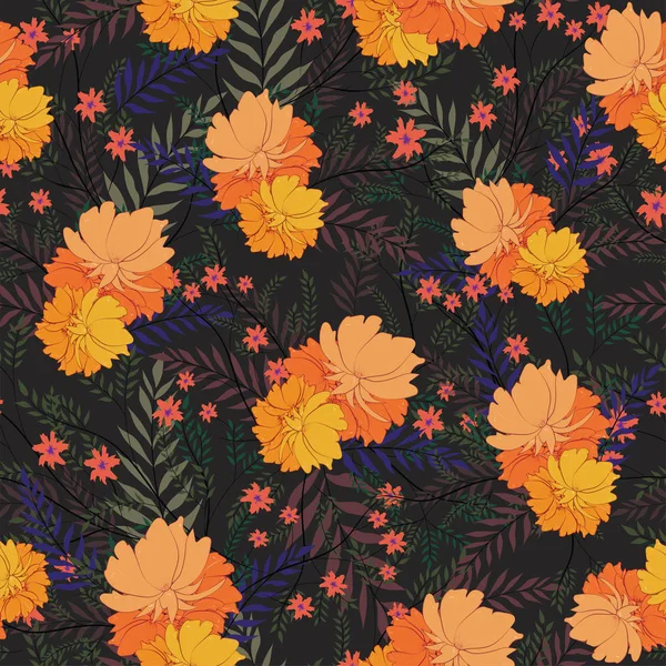 Помаранчеві Квіти Прикрашені Безшовним Фоном — стоковий вектор