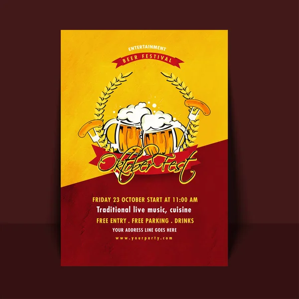 Bierfestival Oktoberfest Concept Uitnodigingskaart Ontwerpen Met Tijd Locatie Details — Stockvector