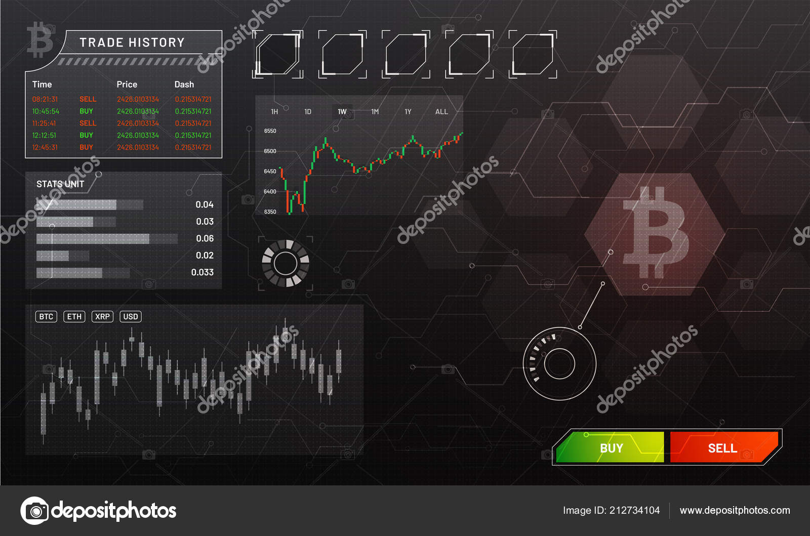 一个比特币交易平台的抬头显示Cryptocurrency 交换平台概念图库矢量图©alliesinteract 212734104