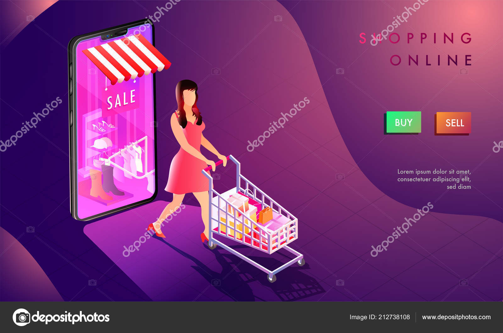 Illustration Woman Shop Online Smartphone Online Shopping Store Abstract  Purple Stock Vector Image by ©alliesinteract #212738108