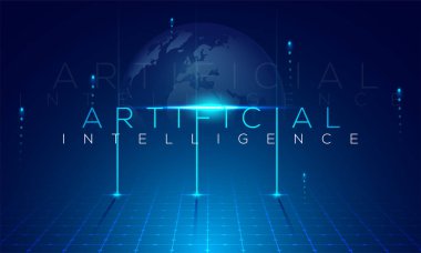 Küre ve bilgisayar genrated dijital ışınları ile yapay zeka arka plan. 