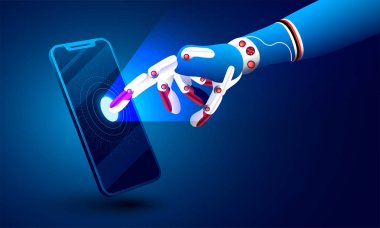 3d illustration of robotic hand clicking on smartphone for Artificial intelligence(AI) concept. clipart