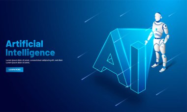 Makine öğrenimi, yapay zeka kavramı için duyarlı açılış sayfası tasarımı.