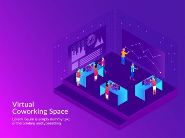 Duyarlı web şablonu tasarım, minyatür iş insanlar çözümleme verisi veya performans gösteren görev sanal ortak çalışma alanı kavramı için birlikte.