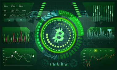 Ticaret platformu, cryptocurrency satım platformu kavramı bir bitcoin görüntüsünü Head-up. 
