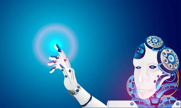 Budoucí Koncepce Pro Umělé Inteligence Robota Dotýká Virtuální Prostor Zobrazit — Stockový vektor
