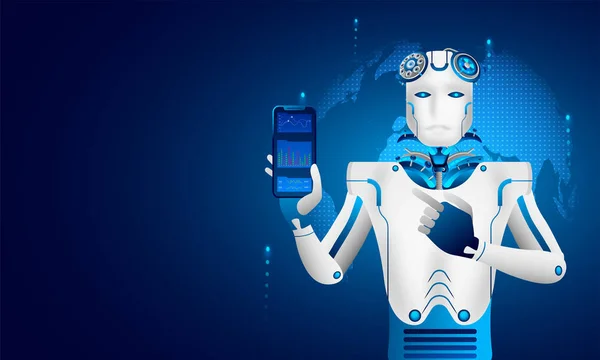 Apprendimento Automatico Intelligenza Artificiale Dati Analisi Robot Smartphone Concetto Tecnologia — Vettoriale Stock