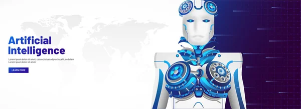 Yapay Zeka Duyarlı Web Banner Tasarımı Insansı Robot Bir Sanal — Stok Vektör