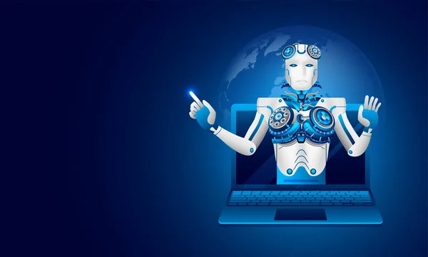 Izometrikus Illusztrációja Egy Robot Fényes Kék Háttér Mesterséges Intelligence Vagy — Stock Vector