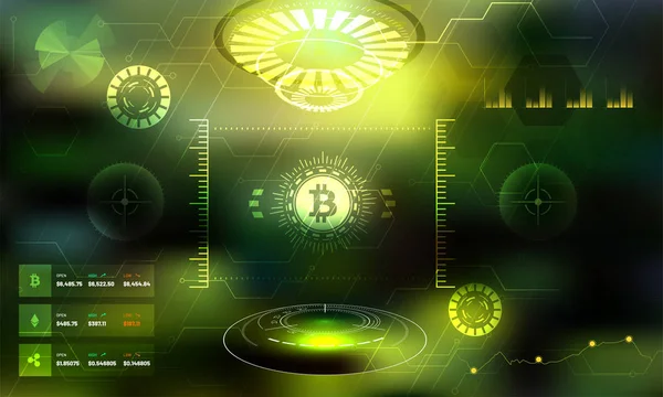 Bitcoin Handel Sci Benutzeroberfläche Hud Hintergrund Kryptowährungsbörse Plattform — Stockvektor