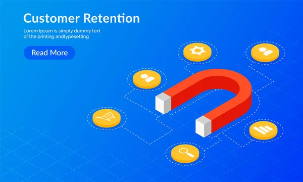 Kundenbindung Oder Loyalitätsorientierte Isometrische Gestaltung Von Magneten Und Mehreren Web — Stockvektor