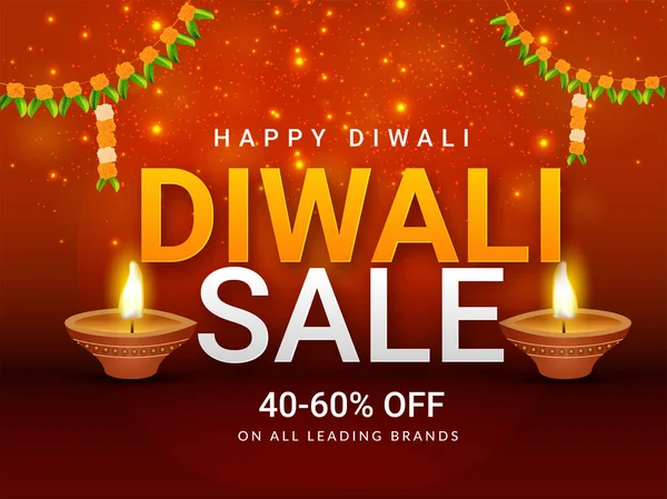 Όμορφη Diwali Πώληση Αφίσας Πανό Σχεδιασμό Έκπτωση Και Φωτιζόμενο Καντήλι — Διανυσματικό Αρχείο