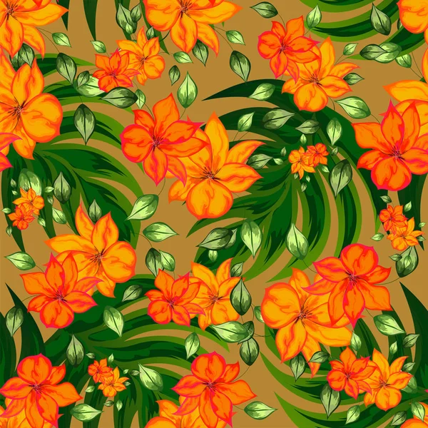 Flor Naranja Decorado Fondo Sin Costura Con Efecto Acuarela — Archivo Imágenes Vectoriales